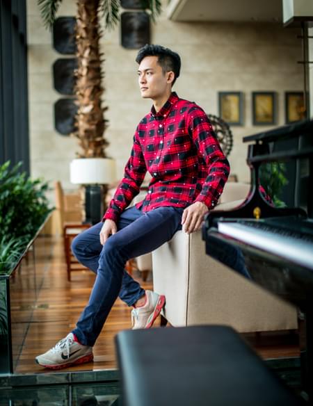 男式波点格子衬衫