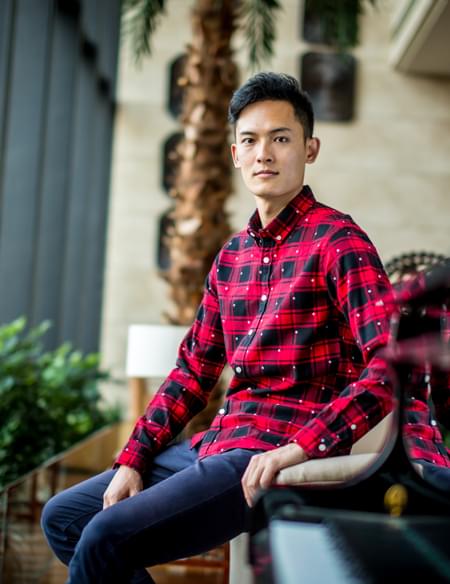 男式波点格子衬衫